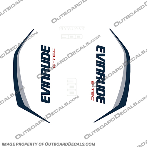 Evinrude 300hp G2 E-Tec Decal Kit (Navy/Silver) - 2014-2016  evinrude, decals, 300, hp, e-tec, 2015, g2, outboard, cowl stickers, red, stickers, kit, 2014, 2016,