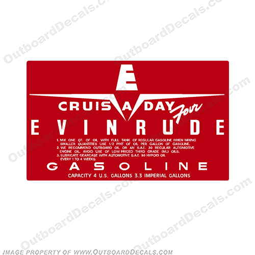 Evinrude 1958 4 Gallon Fuel Tank Decal STYLE 2 INCR10Aug2021