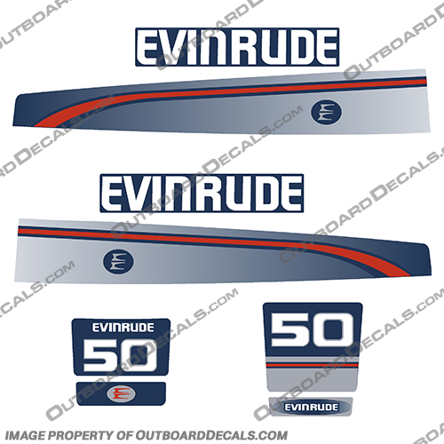 Evinrude 1995 1996 1997 50hp Decal Kit - Blue Evinrude, 1995, 1996, 1997, 50, 50hp, hp, horse, power, horsepower, decal, decals, kit