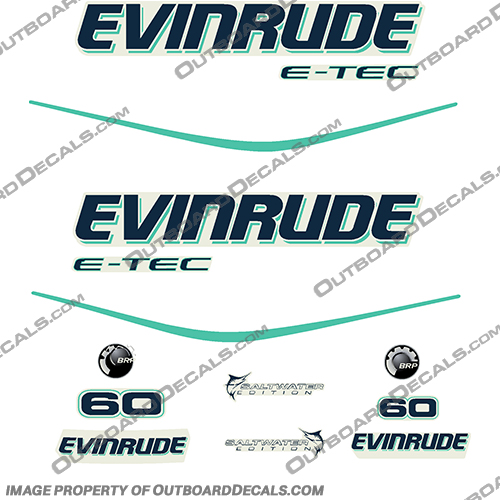 Evinrude 60hp E-Tec Decal Kit - Aqua evinrude, 40hp, 50hp, 60hp, outboard, engine, motor, decal, sticker, kit, set, 40, 50, 60, 2013, 2014, 2015, 2016, 2017, 2018, evinrude 40 50 60 aqua, E40DGTLAGA