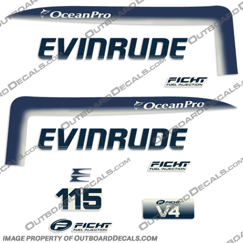 Evinrude 115hp V4 Fight OceanPro Decals - 1998  ocean, pro, ocean pro, ocean-pro, v4, oceanrpo, evinrude, 115hp, 115, 115 hp, fight, decals, stickers, fuel injection, boat outboard, motor, 