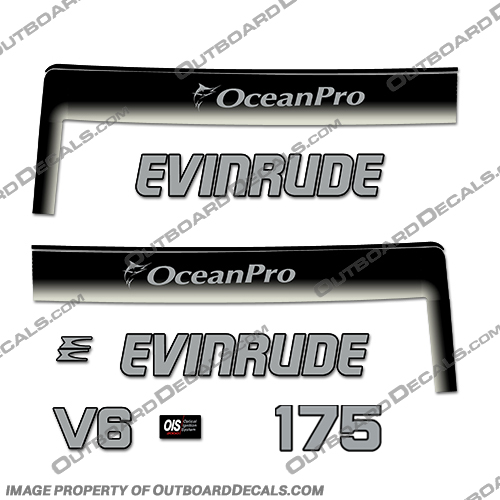 Evinrude 175hp Ocean Pro Decals - Custom Silver/Black  evinrude, oceanpro, v6, decals, 175, hp, ocean, pro, custom, silver, black