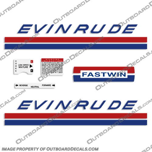 Evinrude 18hp 1969 Decal Kit evinrude, 18, hp, 18hp, 1969, fastwin, decals, kit, vintage, outboard, stickers, set, 