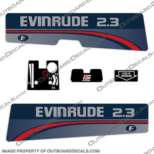 Evinrude 2.3hp Decal Kit - 1995-1997  evinrude, 2.3, 23, 2, 3, hp, 1994, 1995, 1996, 1997, outboard, engine, motor, decal, sticker, kit, set, 94, 95, 96, 97