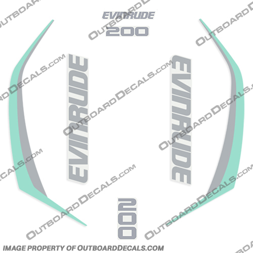 Evinrude 200hp G2 E-Tec Decal Kit (SeaFoam Green) - 2015+ evinrude, decals, 200, hp, 200hp, e-tec, 2015, g2, outboard, cowl stickers, red, stickers, kit, 2014, 2015, 2016, 2017, 2018, 2019, 2015+, Seafoam, green, Sea, Foam,