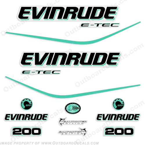 Evinrude 200hp E-Tec Decal Kit Aqua INCR10Aug2021