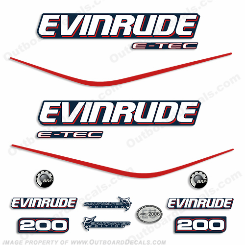 Evinrude 200hp E-Tec Decal Kit - Blue Cowl INCR10Aug2021