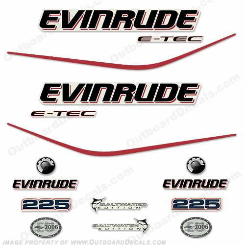 Evinrude 225hp E-Tec Decal Kit etec, 225, evinrude, e, tec, e-tec, outboard, motor, decal, set, sticker, kit, INCR10Aug2021