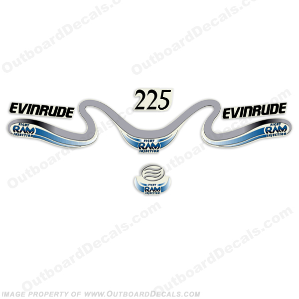 Evinrude 225hp Ficht Ram Decals 1999 - 2000 - White/Blue INCR10Aug2021
