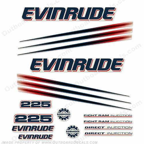 Evinrude 225hp Bombardier Decals 2002 - 2006 INCR10Aug2021
