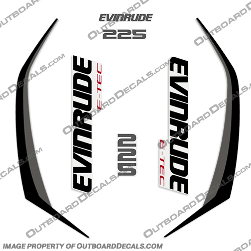 Evinrude 225hp G2 E-Tec Decal Kit (Black/Dark Grey) evinrude, decals, 225, hp, 225hp, e-tec, 2015, g2, outboard, cowl stickers, red, stickers, kit, 2014, 2015, 2016, 2017, 2018, 2019, 2015+, Black, Dark, Grey, Black/Dark Grey,