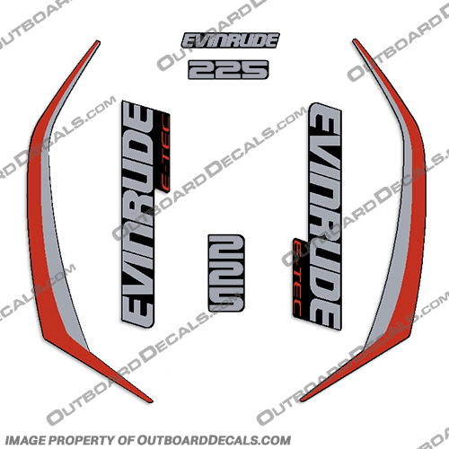 Evinrude 225hp G2 E-Tec Decal Kit (Red) - 2014-2019 evinrude, decals, 225, hp, e-tec, 2015, g2, outboard, cowl stickers, red, stickers, kit, 2014, 2016, black, silver, boat, engine, 2015, 225hp, 