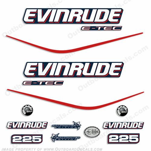 Evinrude 225hp E-Tec Decal Kit - Blue Cowl etec, 225, evinrude, e, tec, e-tec, outboard, motor, decal, set, sticker, kit,INCR10Aug2021