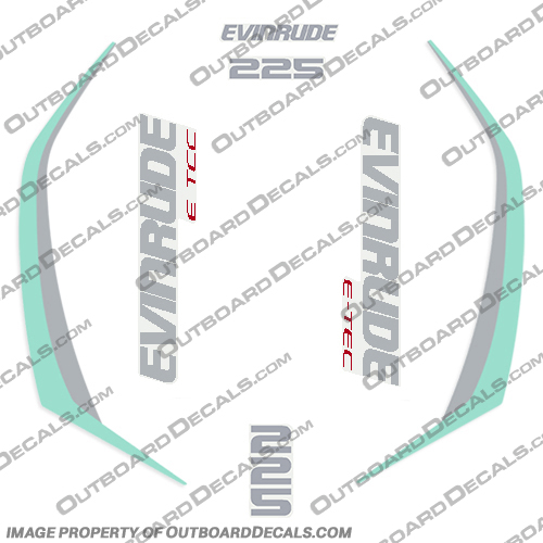 Evinrude 225hp G2 E-Tec Decal Kit (SeaFoam Green) - 2015+ evinrude, decals, 225, hp, 225hp, e-tec, 2015, g2, outboard, cowl stickers, red, stickers, kit, 2014, 2015, 2016, 2017, 2018, 2019, 2015+, Seafoam, green, Sea, Foam,