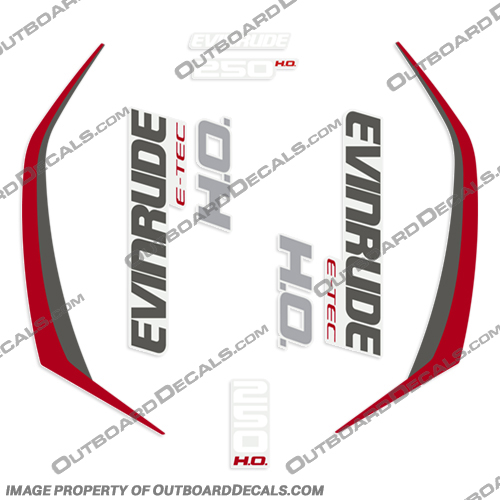 Evinrude 250hp  G2 E-Tec Decal Kit (Red) - 2015+  evinrude, decals, 250, hp, e-tec, 2015, g2, outboard, cowl stickers, red, stickers, kit