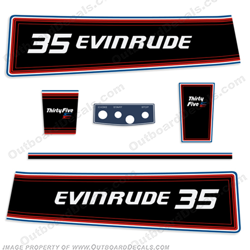 Evinrude 1981 35hp Decal Kit  evinrude 35, 35, 35hp, notor, decal, vintage, sticker, 1981,  81, INCR10Aug2021