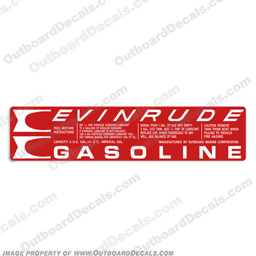 Evinrude 1970s 3 Gallon (2.5 Imperial gallons) Fuel Tank Decal  evinrude, decals, 3, gal, gas, fuel, tank, stickers,  decal, 1970s, 