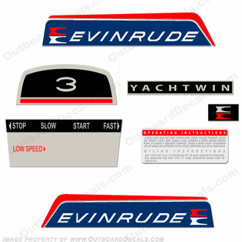 Evinrude 1966 3hp Yachtwin Decal Kit INCR10Aug2021
