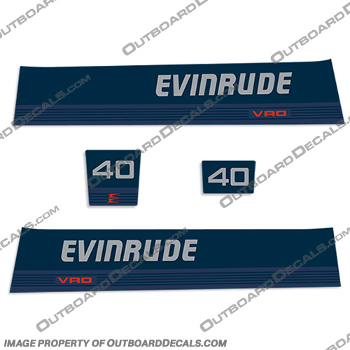 Evinrude 40hp VRO 1987 1988 Outboard Engine Motor Decal Kit evinrude, 40, hp, 40hp, decal, kit, decals, stickers, outboard, marine, 1980s, 1987, 1988, 87, 88, VRO, Engine, Motor, 