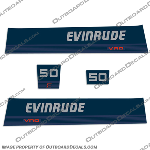 Evinrude 50hp VRO 1987 1988 Outboard Engine Motor Decal Kit evinrude, 50, hp, 50hp, decal, kit, decals, stickers, outboard, marine, 1980s, 1987, 1988, 87, 88, VRO, Engine, Motor, 