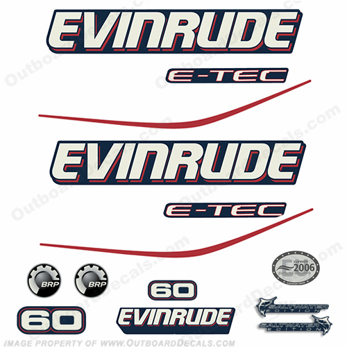 Evinrude 175hp ETEC outboard engine decal sticker set kit reproduction Blue Cowl 