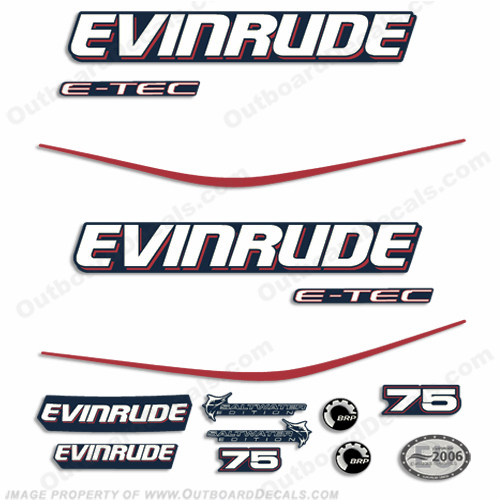 Evinrude 75hp E-Tec Decal Kit - Blue Cowl INCR10Aug2021