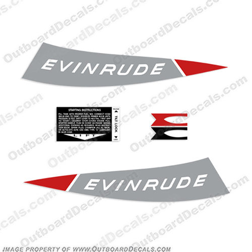 Evinrude 1965 9.5hp Full Replacement Decal Kit  evinrude 9.5, 87, 62, 63, 64, 65, 66, 88, 89, 90, 91, 1991, 1990, 1989, 9hp, 99hp, 9.9, evinrude_decals_9.5_hp_outboard_motor_1989_1990_1991