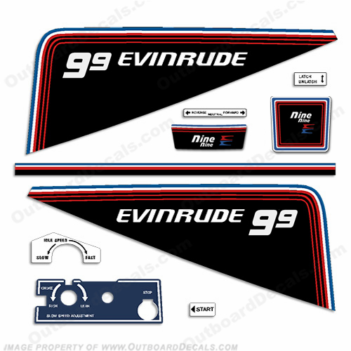Evinrude 1981 9.9hp Decal Kit evinrude 9.9, 81, INCR10Aug2021