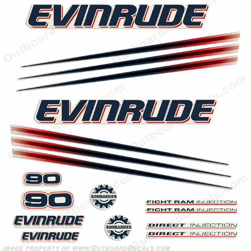 Evinrude 90hp Bombardier Decal Kit - 2002 - 2006 INCR10Aug2021