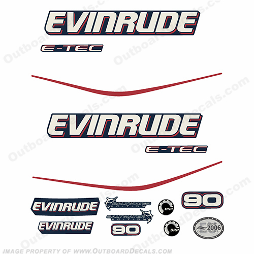 Evinrude 90hp E-Tec Decal Kit - Blue Cowl INCR10Aug2021