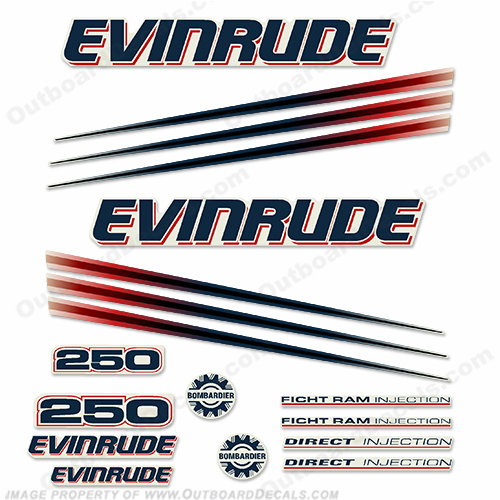 Evinrude 250hp Bombardier Decal Kit - 2002 - 2006 INCR10Aug2021