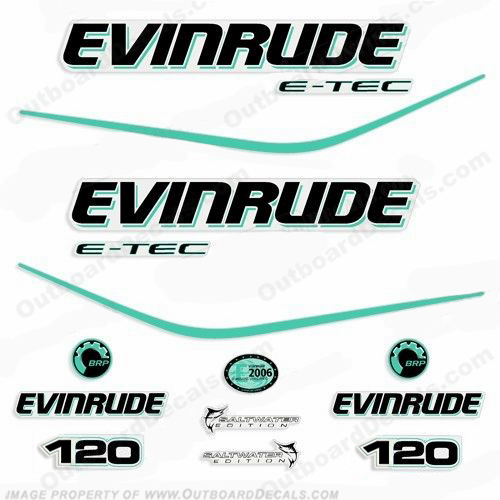 Evinrude 120hp E-Tec Decal Kit - Aqua 120, etec, INCR10Aug2021