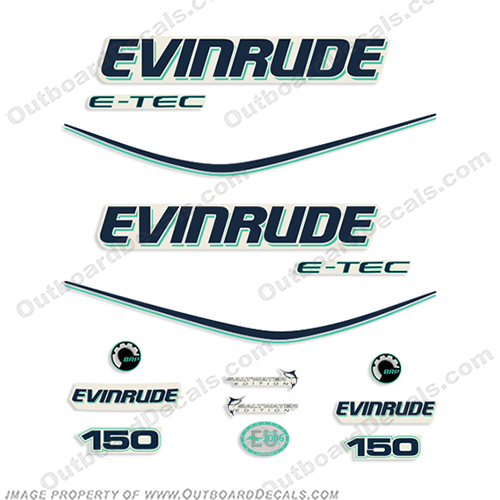 Evinrude 150hp E-Tec Decal Kit - Aqua - Blue  INCR10Aug2021
