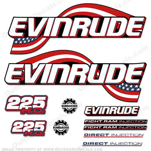 Evinrude 225hp HO Flag Series Decals - 2003 - 2005 INCR10Aug2021