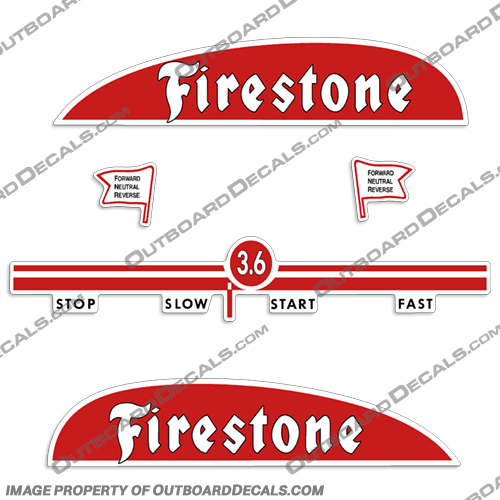 Firestone 3.6hp Outboard Decals - 1948-1951 firstone, 3.6hp, 3.6 hp, 3.6, outboard, decals, stickers, engine, vintage, motor, boat, 1948, 1949, 1950, 1951, 