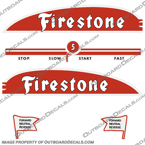 Firestone 5hp Outboard Decals - 1948-1951  firstone, 5hp, 5 hp, 5, outboard, decals, stickers, engine, vintage, motor, boat, 1948, 1949, 1950, 1951, 