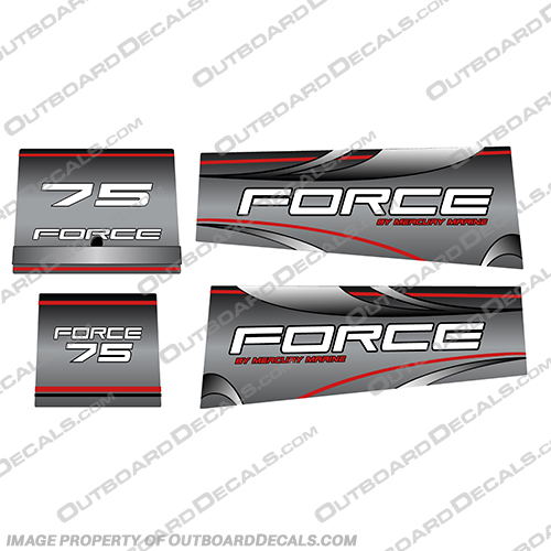 Mercury Marine Force 75hp Decal Kit 1999 and Up Style  Mercury, Marine, Force, 75, 75hp, hp, horse, power, horsepower, decal, decals, kit, 1999, 99, and, up, style,
