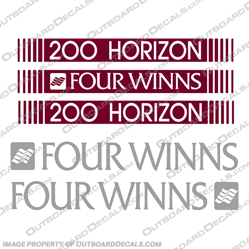 Four Winns 200 Horizon Burgundy White and Silver Boat Decal Package fourwinns, four, winns, horizon, 200, burgundy, white, silver, and, &, boat, decal, decals, package,