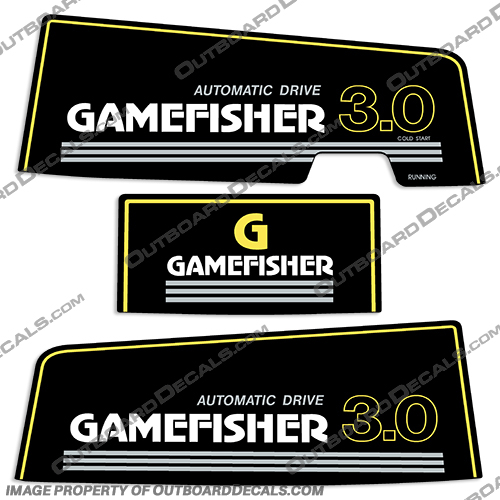 Gamefisher 3.0hp Outboard Decal Kit (1989-1990) 3.0 hp, 89, 90, 3.0, 3, game, fisher, gamefisher, game-fisher, outboard, decals, stickers, kit, 