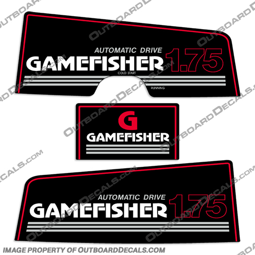 Gamefisher 1.75hp Outboard Decal Kit (1989-1990)  1.75 hp, 89, 90, 1.75, game, fisher, gamefisher, game-fisher, outboard, decals, stickers, kit, 