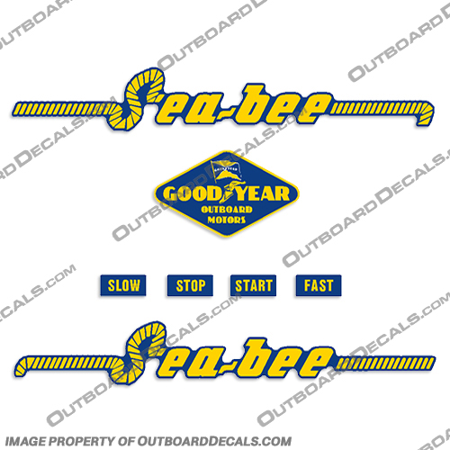 Sea-Bee Goodyear 5hp 2G3 Outboard Motor Boat Engine Decals 1947-1948 goodyear, decals, sea, bee, 5hp, 1951, 1952, 1953, 1947, 1948 outboard, motor, stickers, decal, set, 2g3, 2G3
