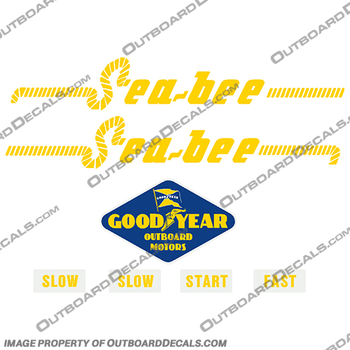 Sea-Bee Goodyear 5hp 2G3 Outboard Motor Boat Engine Decals (Set of 2) 1947-1948 goodyear, decals, sea, bee, 5hp, 1951, 1952, 1953, 1947, 1948 outboard, motor, stickers, decal, set, 2g3, 2G3