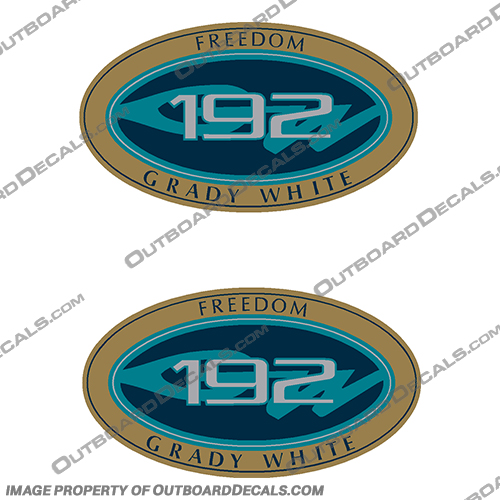Grady White Freedom 192 Logo Decals (Set of 2) grady, white, 192, tournament, new, colors, decals, stickers, kit, set, of, two, 2, logo, logos, freedom, oval, boat, 