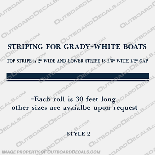 Boat Striping Grady White - Navy Blue Color (2" Top Stripe | 3/8" Lower Stripe) grady, white, gradywhite, striping, custom, 2, 3/8, color, stripes, navy, dark, blue, boat, top stripe, lower stripe, stripe,