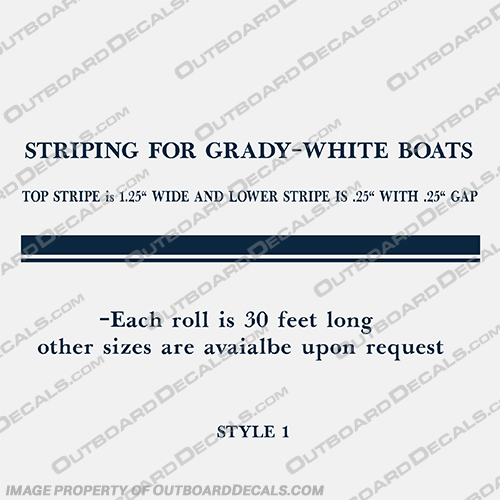 Boat Striping Grady White - Navy Blue Color (1 1/4" Top Stripe | 1/4" Lower Stripe) grady, white, gradywhite, striping, custom, 1, 1/4, 1 1/4, 1.25, color, stripes, navy, dark, blue, boat, top stripe, lower stripe, stripe,