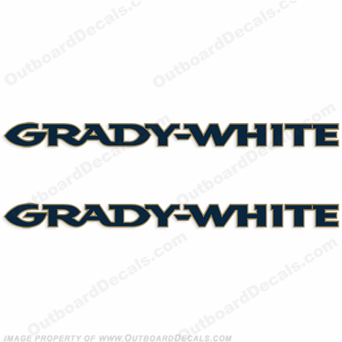 Grady White Boat Logo Decals (Set of 2) - Navy w/Gold Outline INCR10Aug2021