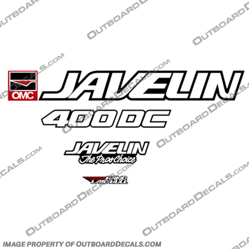 Javelin OMC 400DC "The Pros Choice" Boat Decals javelin, boat, decals, stickers, set. of, 2, outboard, logo, name, omc, style, 400, 400DC, The Pros Choice, The Pros Choice