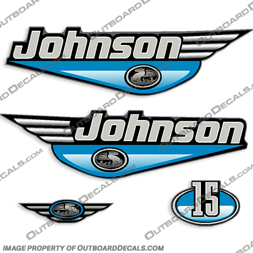 Johnson 15hp Decals - Blue johnson, outboard, outboards, engine, motor, decal, kit, set, ocean, pro, blue, 15, 15hp, hp, horsepower