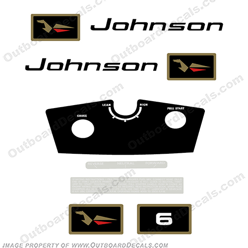 Johnson 1968 6hp Decal Kit 6, 6hp, hp, 68, 68, johnson, 1968, 6, hp , outboard, engine, vintage, boat, motor, decal, sticker, kit, set, INCR10Aug2021
