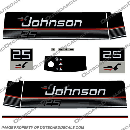 Johnson 1989-1990 25hp VRO Decals johnson, 25, hp, vro, 1989, 1990, outboard, motor, engine, decal, sticker, kit, set, of, decals